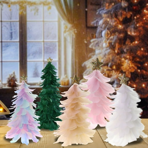 sunsanly Feather Christmas Tree Tabletop Decoration Handcrafted Tree Figurine with Star Topper Holiday Home Centerpiece for Christmas New Year Party