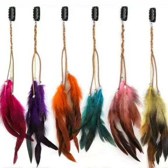 sunsanly Feather Hair Pin Colorful Leather Long Tassel Hair Clip Easy Matching Headgear Theme Parties Hair Accessories