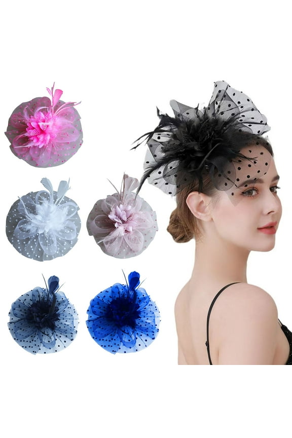 Feather Mesh Decorative Top Hat Headband Party Hair Accessories Women Flower Decor Dot Print Headpiece