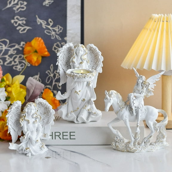 sunsanly Flower Fairy Figurine Angel Girls Resin Statue Sculpture Home Office Indoor Outdoor Garden Winged Elf Desktop Decoration Ornament