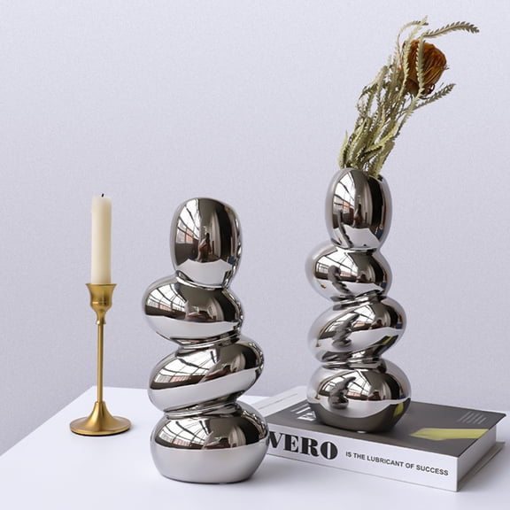 sunsanly Flower Vase Electroplating Mirror Surface Design Living Room Desktop Egg Shape Ceramic Vase Decoration Home Decor