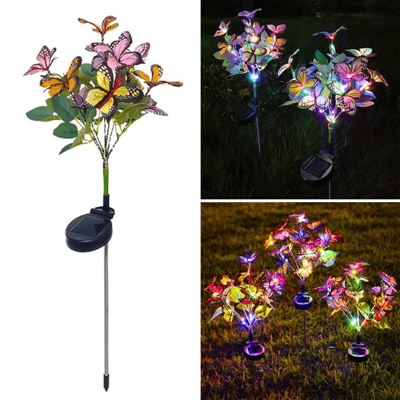 sunsanly Garden Decorative Floor Light Butterfly Flower Lawn Lamp Auto Charging Waterproof Easy to Install Outdoor Courtyard LED Lamp