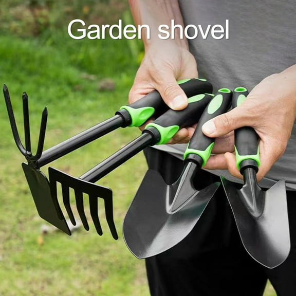 sunsanly Garden Shovel Stainless Steel Anti-slip Rubber Handle Portable Pointed Tip Digging Gardening Trowel Lawn Planting Picking Seafood Three-prong Spade