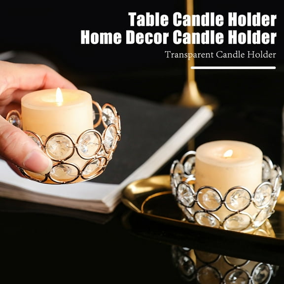 sunsanly Glass Candle Holder Clear Faux Crystal Metal Frame Taper Pillar Tealight Candle Candleholder Candlestick Wedding Party Table Centerpiece Decoration