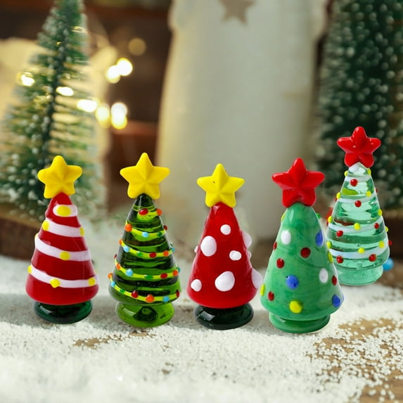 sunsanly Glass Christmas Tree Ornament Handmade Green Red Xmas Tree Decoration Glass Figurine for Home Table Mantel Decor