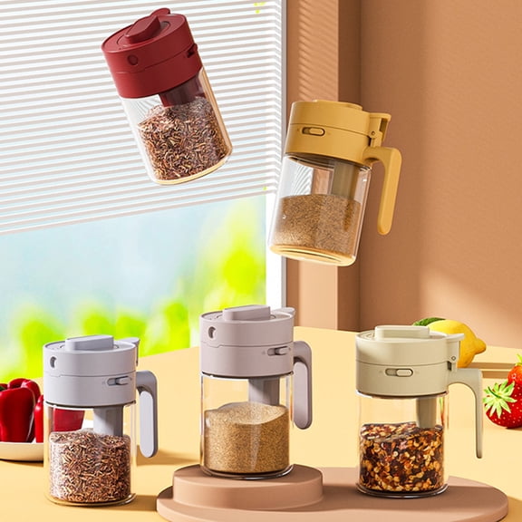 sunsanly Glass Spice Jar with Spoon Locking Design Airtight Lid Multifunctional Seasoning Container for Spices Salt Sugar