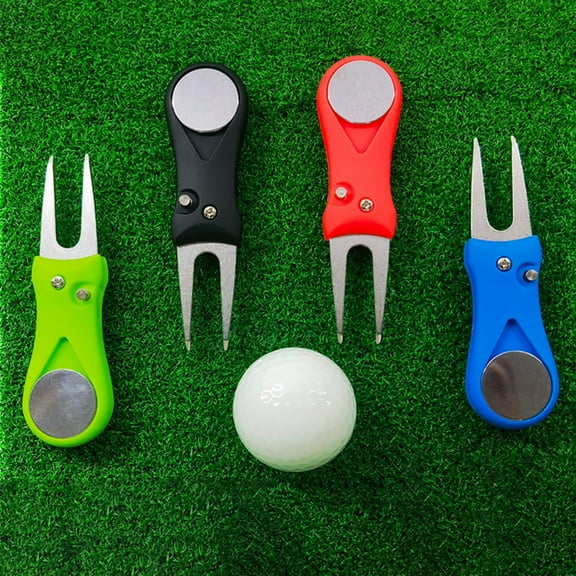 sunsanly Golf Divot Tool Foldable Divot Repair Tool with Magnetic Sturdy Stainless Steel Pop-up Golf Ball Marker Pitchfork for Golfers