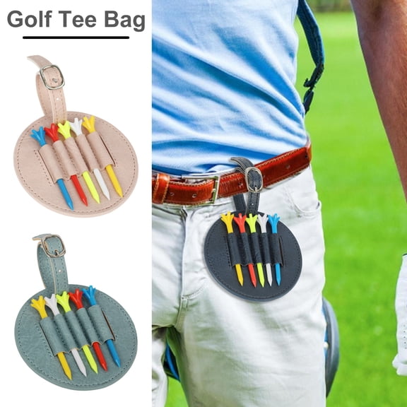 sunsanly Golf Tee Bag Faux Leather Golf Tee Pouch Bag with 5 Tees Golf Accessory Carry Case Tees Organizer Holder for Men