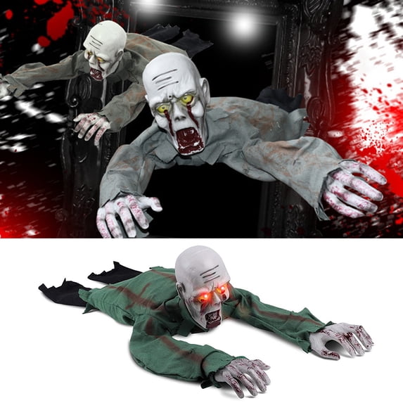 sunsanly Halloween Crawling Ghost Decoration Realistic Electric Skeleton Decor with Scary Sound Glowing Eyes Horror Theme Park Prop for Haunted House