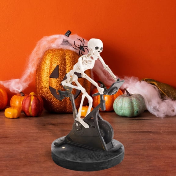 sunsanly Halloween Exercise Bike Skeleton Figurine Resin Cycling Fitness Bike Skull Statue Sculpture Home Office Bookshelf Desktop Decoration Ornament