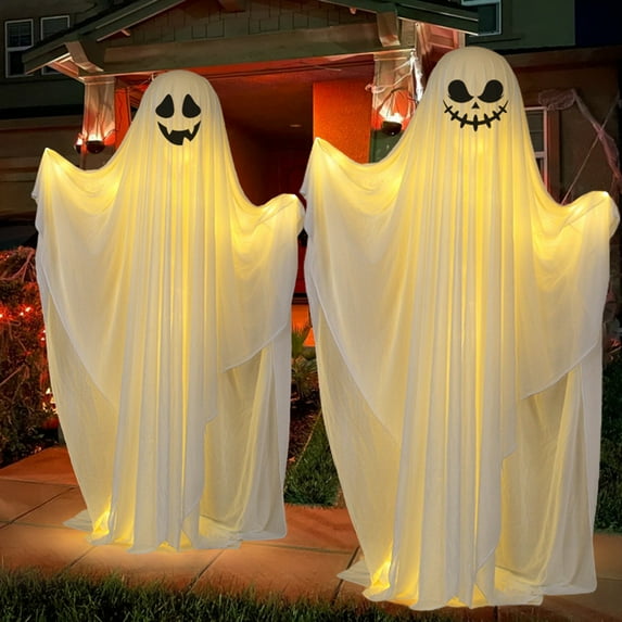 sunsanly Halloween Ghost Decoration Outdoor Indoor Ghost Stand with String Lights Spooky Ghost Decor for Yard Front Porch Halloween Party Display