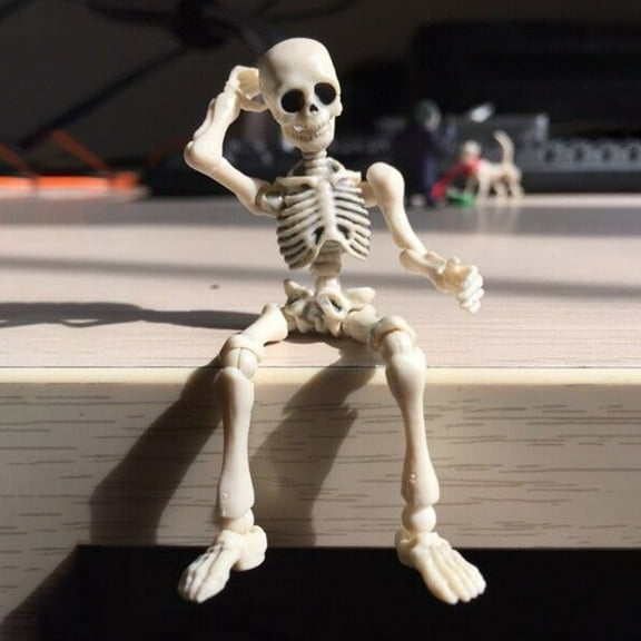 sunsanly Halloween Skeleton Figurine Movable Joints Human Model Resin Skeleton Statue Sculpture Home Office Desktop Decoration Ornament