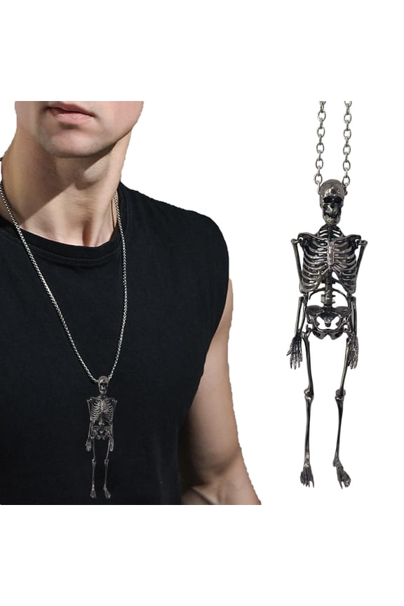 Halloween Skeleton Necklace Movable Joints Gothic Vintage Metal Skeleton Hanging Decoration Chain Pendant Men Women Couple Necklace