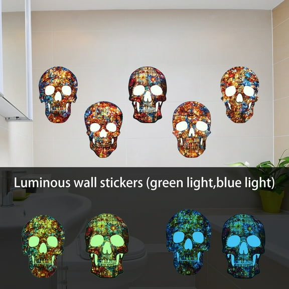 sunsanly Halloween Skull Wall Sticker Glow-in-the-dark Removable Waterproof PVC Self-adhesive Home Office Bathroom Wall Art Luminous Decoration Decal