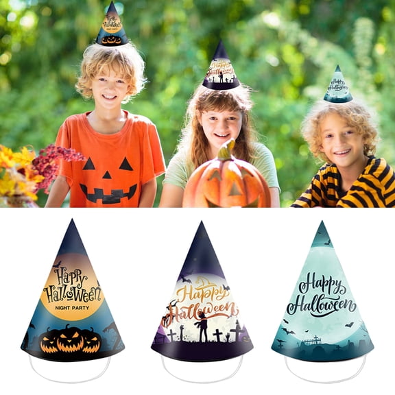 sunsanly Halloween Tricorn Hat Scary Halloween Witch Ghost Spider Crown Hats Party Supplies Photo Prop Paper Decoration Cap