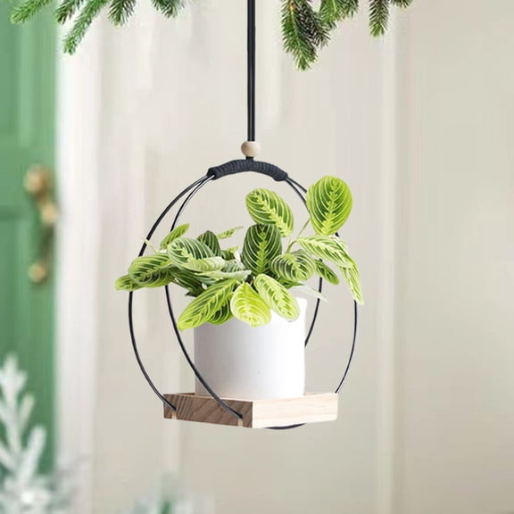 sunsanly Hanging Plant Stand Multi-Purpose Flower Pots Holder with Wooden Base Indoor Space-saving Plant Holder Gift for Mom Plant Lovers Housewarming