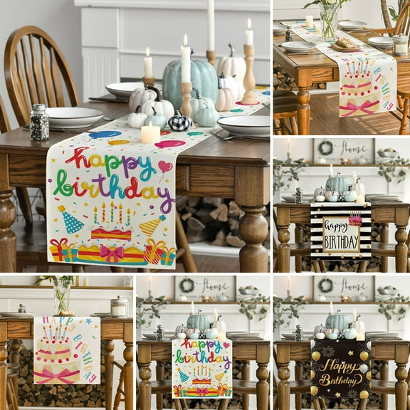 sunsanly Happy Birthday Table Runner Balloon Confetti Print Protects Table from Heat And Scratches Reusable Table Decoration Birthday Party Table Flag