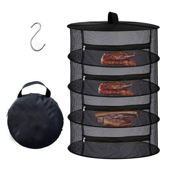 sunsanly Herb Drying Rack 4 Tier Drying Cage with S-shaped Hook Folding Mesh Hanging Basket Dryer Net with Zippers for Seeds Flowers Buds Plants