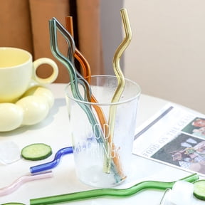 sunsanly High Glass Wavy Straws Reusable Colorful Straws for Juice Tea Coffee Eco-Friendly High Temp Resistant BPA-free Glass Twist Transparent Straw