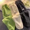 thumbnail image 1 of sunsanly High Waist Drawstring Elastic Waistband Pockets Wide Leg Shrinkable Cuffs Winter Pants Women Autumn Winter Coral Fleece Sweatpants, 1 of 8
