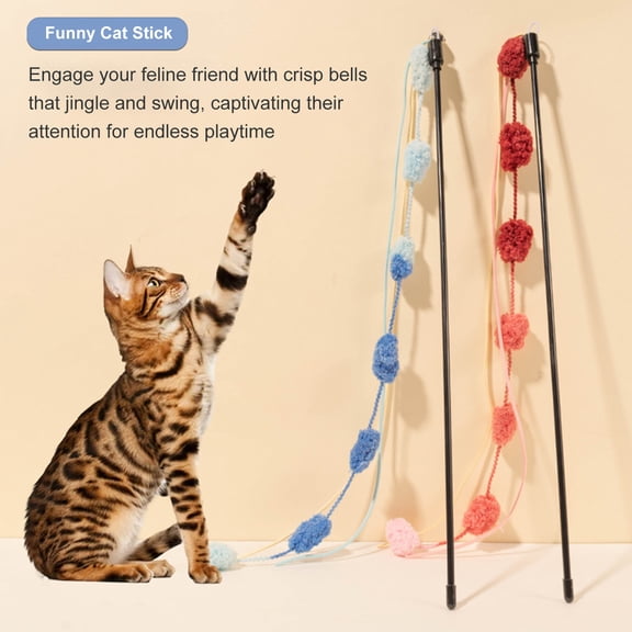 sunsanly Interactive Cat Teaser with Bell Tassel Cat Wand Toy with Furry Ball Teasing Stick for Cats Home Pet Store Supplies