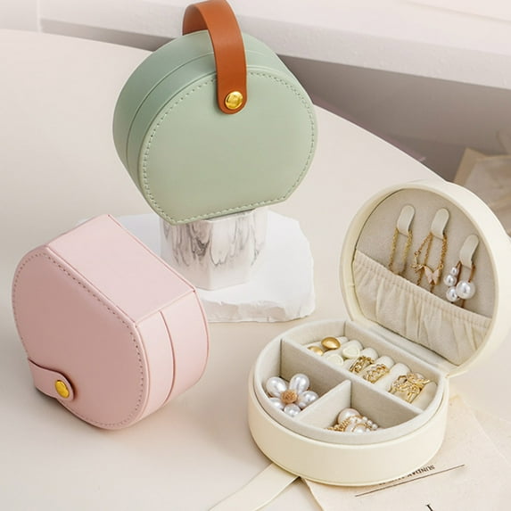 sunsanly Jewelry Box Earrings Rings Organizer Double Layer Multiple Compartments Waterproof Compact Mini Size Portable Storage Box