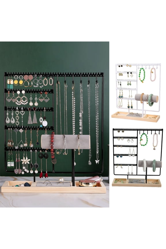 Jewelry Storage Rack Large Capacity Jewelry Display Stand Detachable Wooden Base Bracelet Necklace Watch Earrings Organization Holder Stable Structure Jewelry Organizer