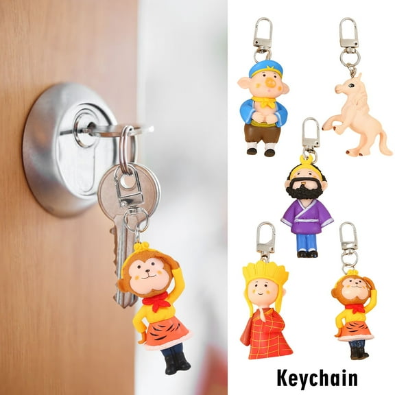 sunsanly Journey to West Keychain Pendant Resin Sun Wukong Tang Monk Pigsy Sha Monk White Dragon Horse Key Ring Holder Backpack Hanging Decoration