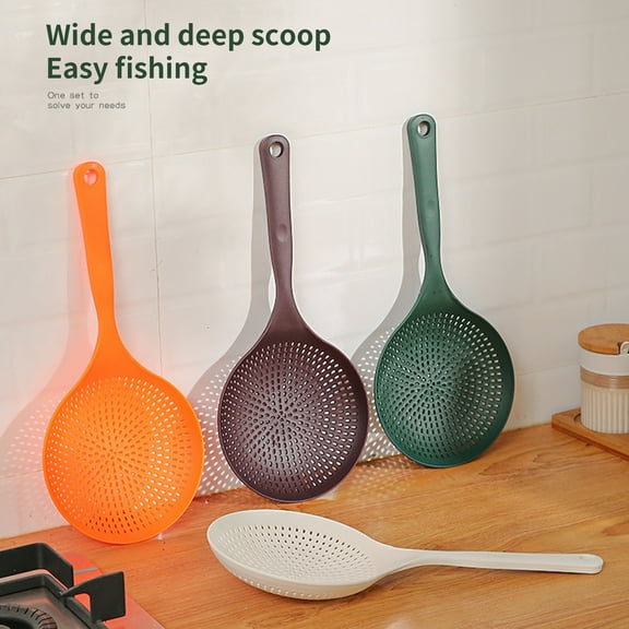 sunsanly Kitchen Colander Enlarged Deepen Long Handle High Temperature Resistant Quick Drainage Plastic Food Grade Noodle Colander Spoon Soup Filter Cooking Tool