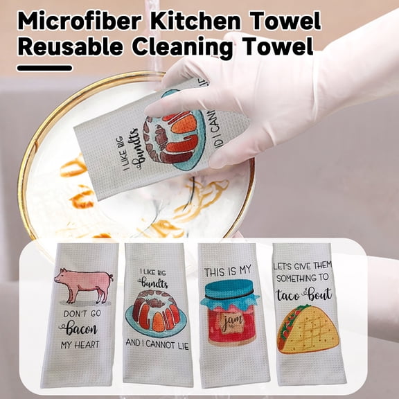 sunsanly Kitchen Towel Cartoon Food Pig Printed Great Water Absorption Dish Towel Fast Drying Tear-resistant Hand Towel Cleaning Dishcloth Housewarming Gift