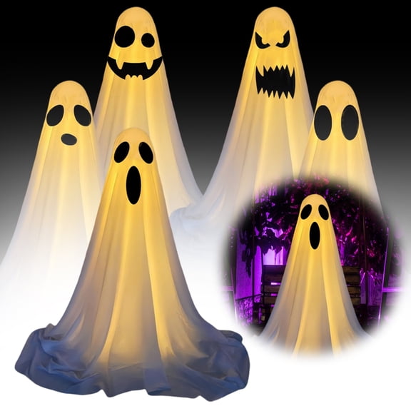 sunsanly LED Halloween Ghost Decoration Spooky Outdoor Decor with String Lights Realistic Ghost Statues Ornament for Yard Patio Garden
