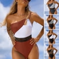 thumbnail image 1 of sunsanly Lady Monokini Hollow Out Spaghetti Strap Leopard Print Color Matching Backless Diving Sleeveless Slim Fit One Shoulder Beach Swimwear Water Sports Clothes, 1 of 8