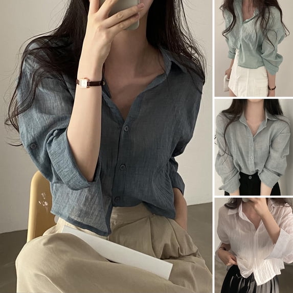 sunsanly Lapel Long Sleeves Buttons Placket Women Shirt Spring Solid Color Pleated Shirt Top
