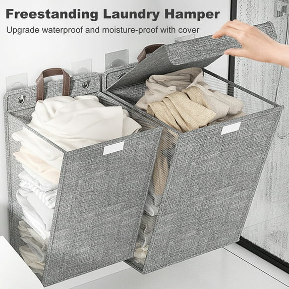 sunsanly Laundry Storage Bag Clothes Hamper with Lid Dustproof Water Resistant Handle Design Clothes Laundry Basket Wall Hanging Organizer