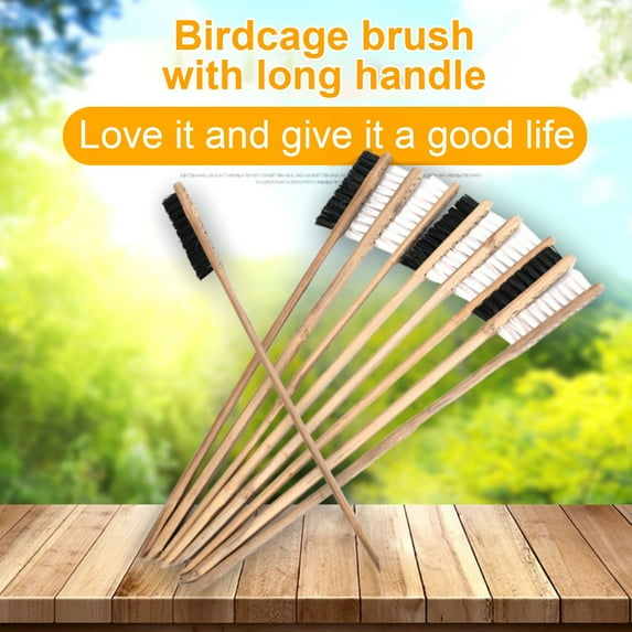 sunsanly Long Handled Birdcage Brush Wooden Parrot Cage Cleaning Brush Pet Supplies Bird Equipment Cleaner for Myna Hamster Cage
