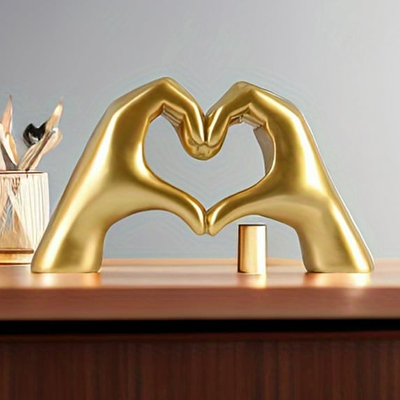 sunsanly Love Heart Hand Figurine Heart-shaped Gesture Resin Statue Sculpture Home Office Wedding Party Desktop Decoration Ornament