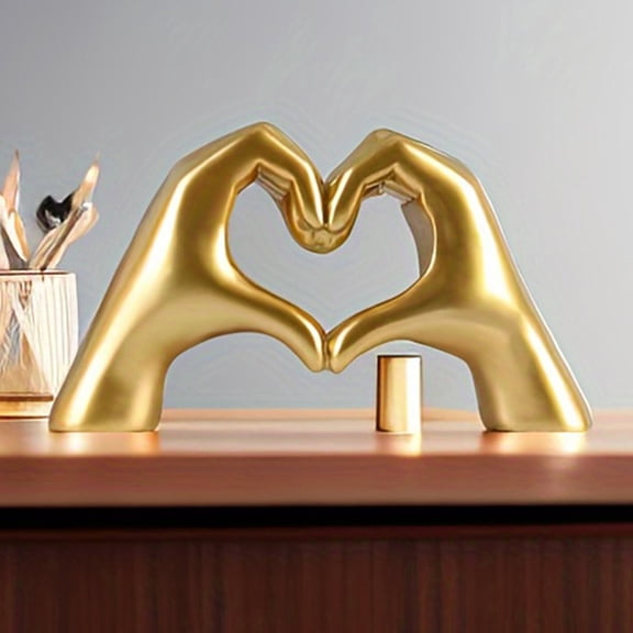 sunsanly Love Heart Hand Figurine Heart-shaped Gesture Resin Statue Sculpture Home Office Wedding Party Desktop Decoration Ornament