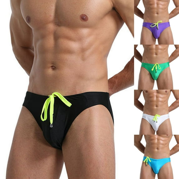 sunsanly Low Rise High Elasticity Swimming Trunks Men Solid Color Drawstring Surf Briefs Beachwear