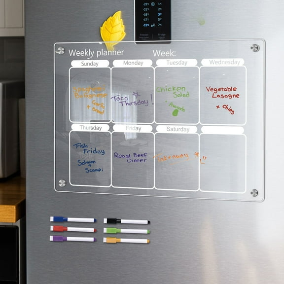 sunsanly Magnetic Weekly Planner Board with 6 Colored Markers Reusable Clear Acrylic Refrigerator Calendar Dry Erase Weekly Schedule Planning Board