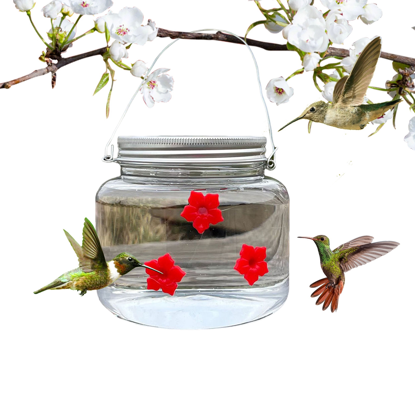 sunsanly Mason Jar Hummingbird Feeder Outdoor Hanging Bird Feeder with