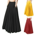 thumbnail image 1 of sunsanly Maxi Skirt Two Pockets High-Waist Elastic Waist Pleated Large Hem Clothing Matching Oversized Women A-Line Solid Skirt Summer Clothes, 1 of 8