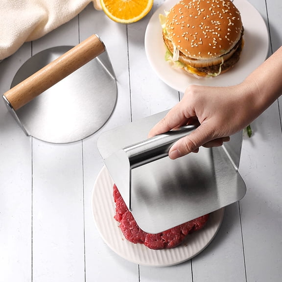 sunsanly Meat Press Professional Non-stick Heavy Duty Round/Square Handheld Stainless Steel Burger Press Kitchen Tool