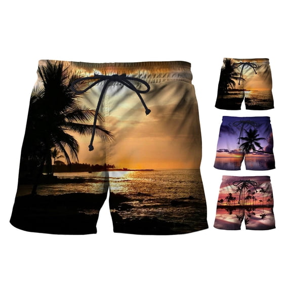 sunsanly Men Beach Shorts Drawstring Loose Casual 3D Design Soft Keep Cooling Polyester Coconut Tree Pattern Men Summer Shorts Beachwear