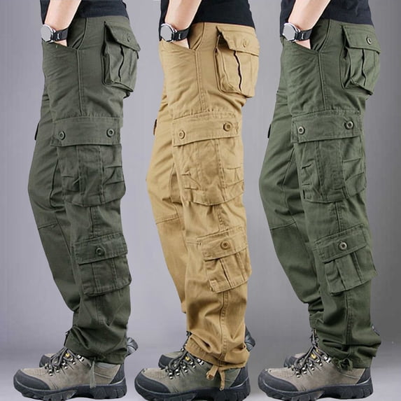 sunsanly Men Cargo Pants Multi Pockets Solid Color Loose Plus Size Daily Wear Streetwear Long Work Trousers Outdoor Training Pants