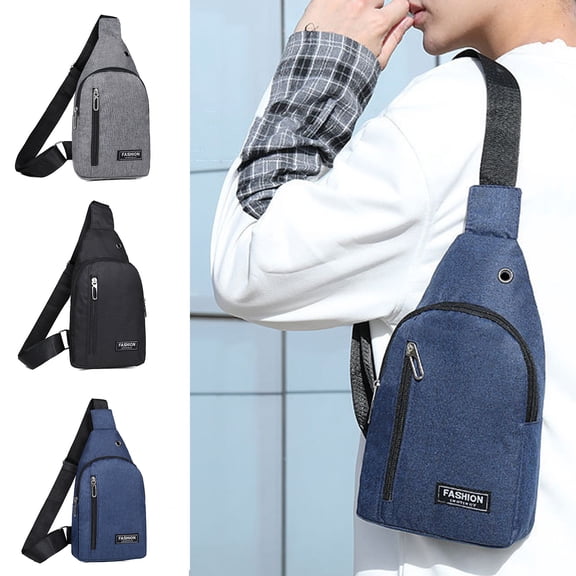 sunsanly Men Chest Sling Bag Large Capacity Waterproof Canvas Adjustable Strap Zipper Outdoor Travel Crossbody Single Shoulder Phone Pouch