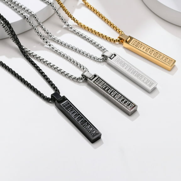 sunsanly Men Necklace Anti-rust Pendant Electroplating Geometric Snake Chain Neck Decoration Long Lasting Fashion Roman Numerals Rectangle Pendant Necklace Clothing Accessory
