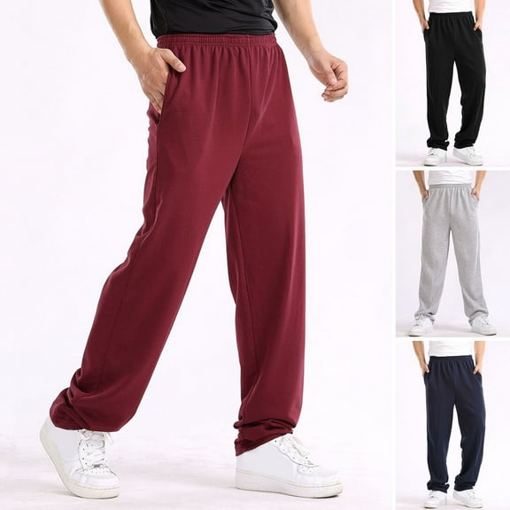 sunsanly Men Pants Straight Leg Trendy Loose Fit Soft Pockets Match Top Polyester Elastic Waist Sport Trousers Men Clothing