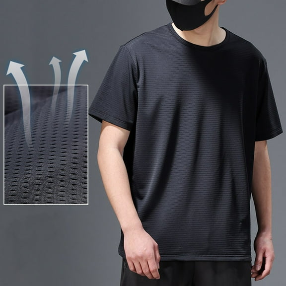 sunsanly Men Pullover Breathable Quick Dry Ice Silk Mesh Loose Everyday Wearing Cotton O-neck Short Sleeve Men T-Shirt Summer Accessories