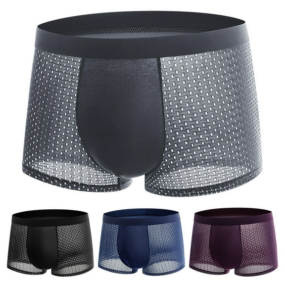 sunsanly Men Summer Underwear Mid-rise Wide Elastic Waistband Boxer Briefs U-convex Thin Ice Silk Mesh Shorts Panties Underpants