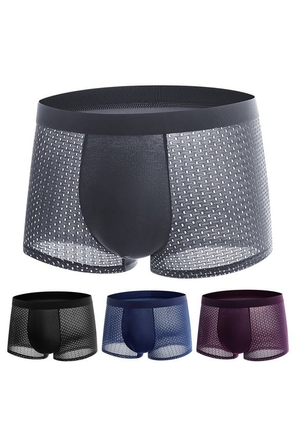 Men Summer Underwear Mid-rise Wide Elastic Waistband Boxer Briefs U-convex Thin Ice Silk Mesh Shorts Panties Underpants